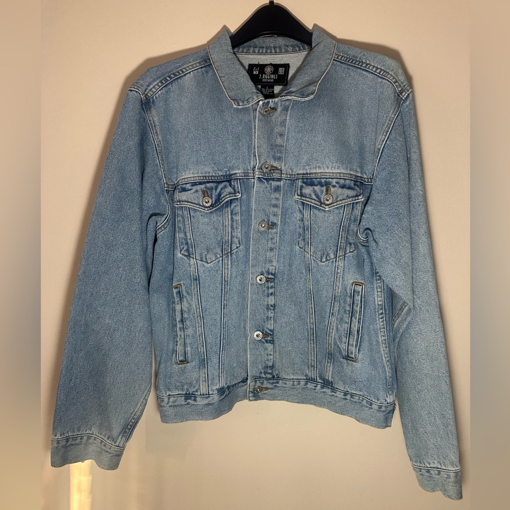 Vintage 90s J. Riggings Denim Jacket Mens L Light Wash Classic Trucker Y2K Jean